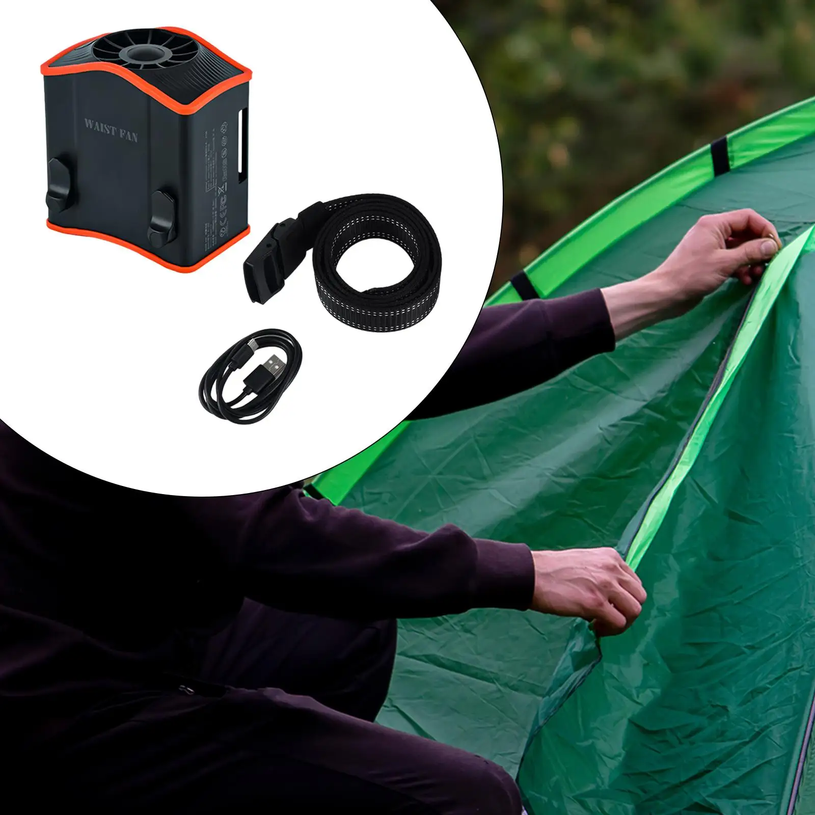 Ventilateur personnel de ceinture de taille, 3 vitesses, vent robuste, multifonction, clip personnel, voyage, bureau, camping en plein air, pêche