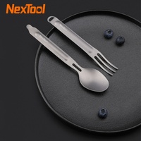 NexTool Titanium Fork Spoon 2-in-1 Outdoor Pure Spork Reusable Camping Tableware Case Stainless Steel Portable Camping Cutlery