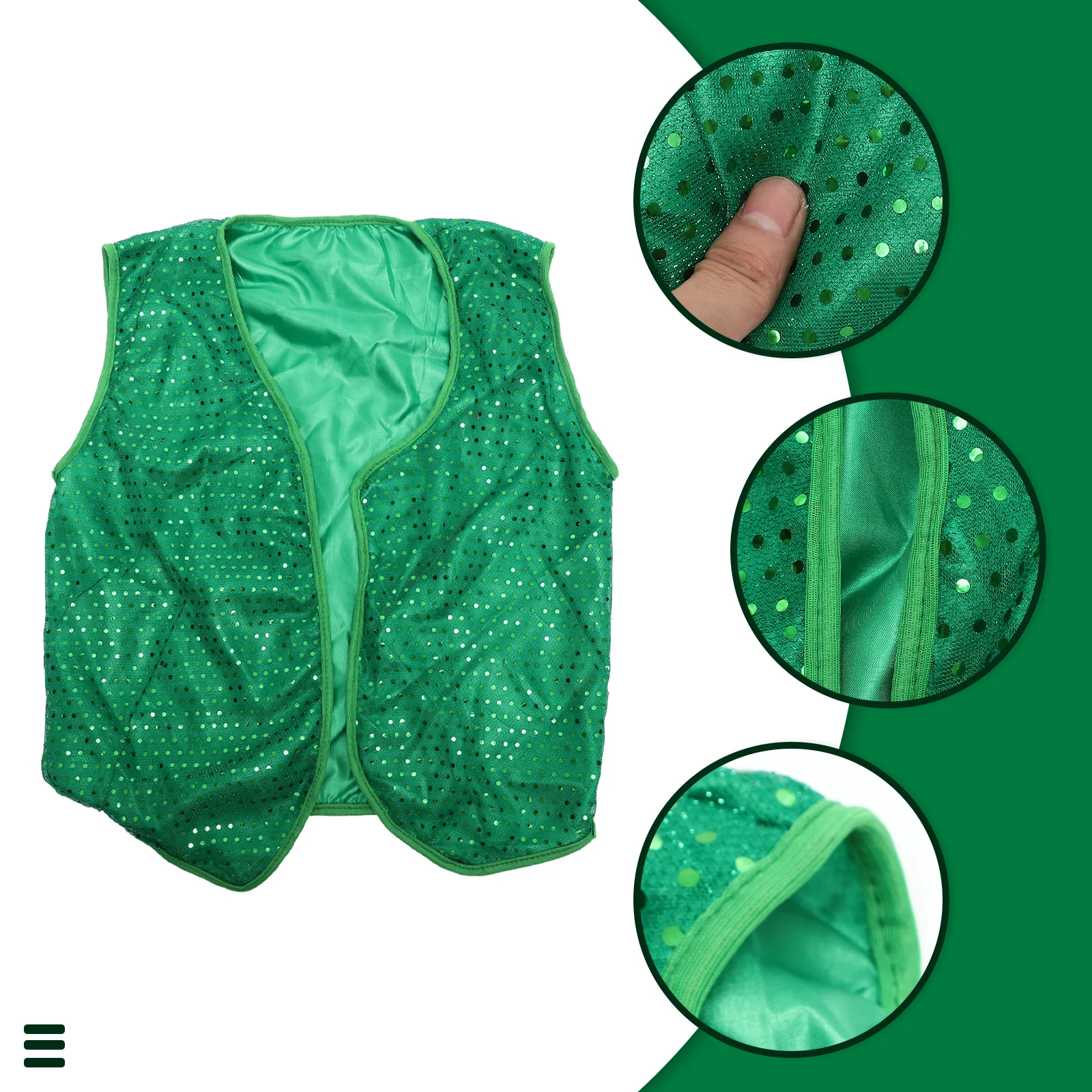

Sequin Green Irish Festival Performance Vest Sleeveless Decorative Waistcoat St Patricks Day Party Costume Prop