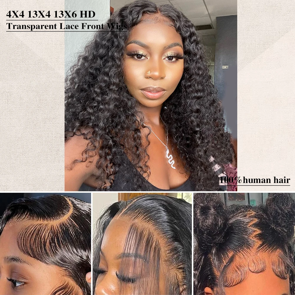 Wig 13X6 13X4 4X4 gelombang dalam HD renda transparan rambut manusia ketebalan 180 telah ditanami dengan wig rambut bayi