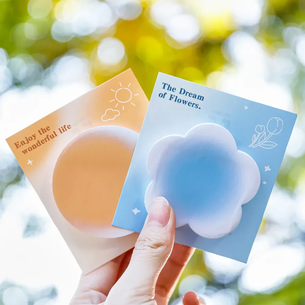 2Pcs/Lot Kawaii Butterfly Love Flower Round Shaped Memo Pad Student Cute Gradient Sticky Notes Stickers School Office Stationery