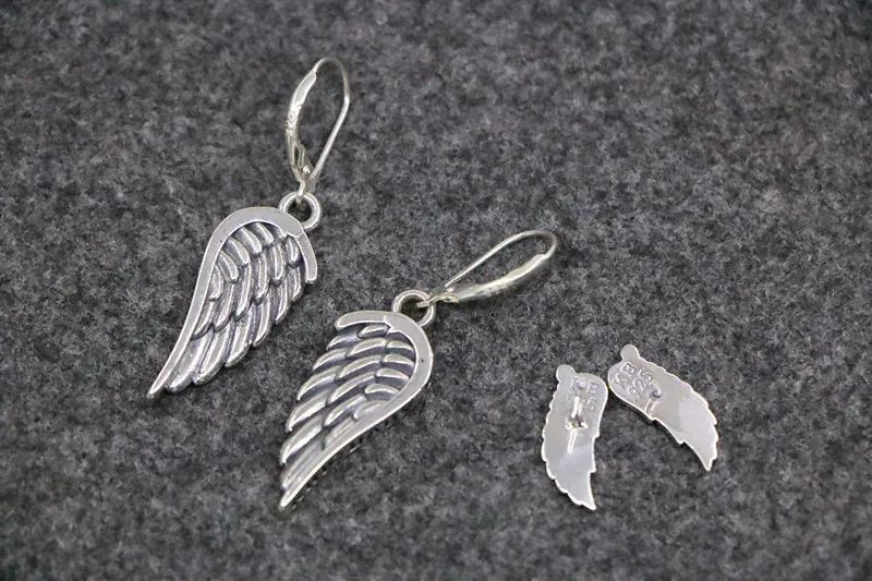 South Korea s925 Sterling Silver Earrings Simple Angel Wings Earrings Feminine Long Wings Earrings Retro