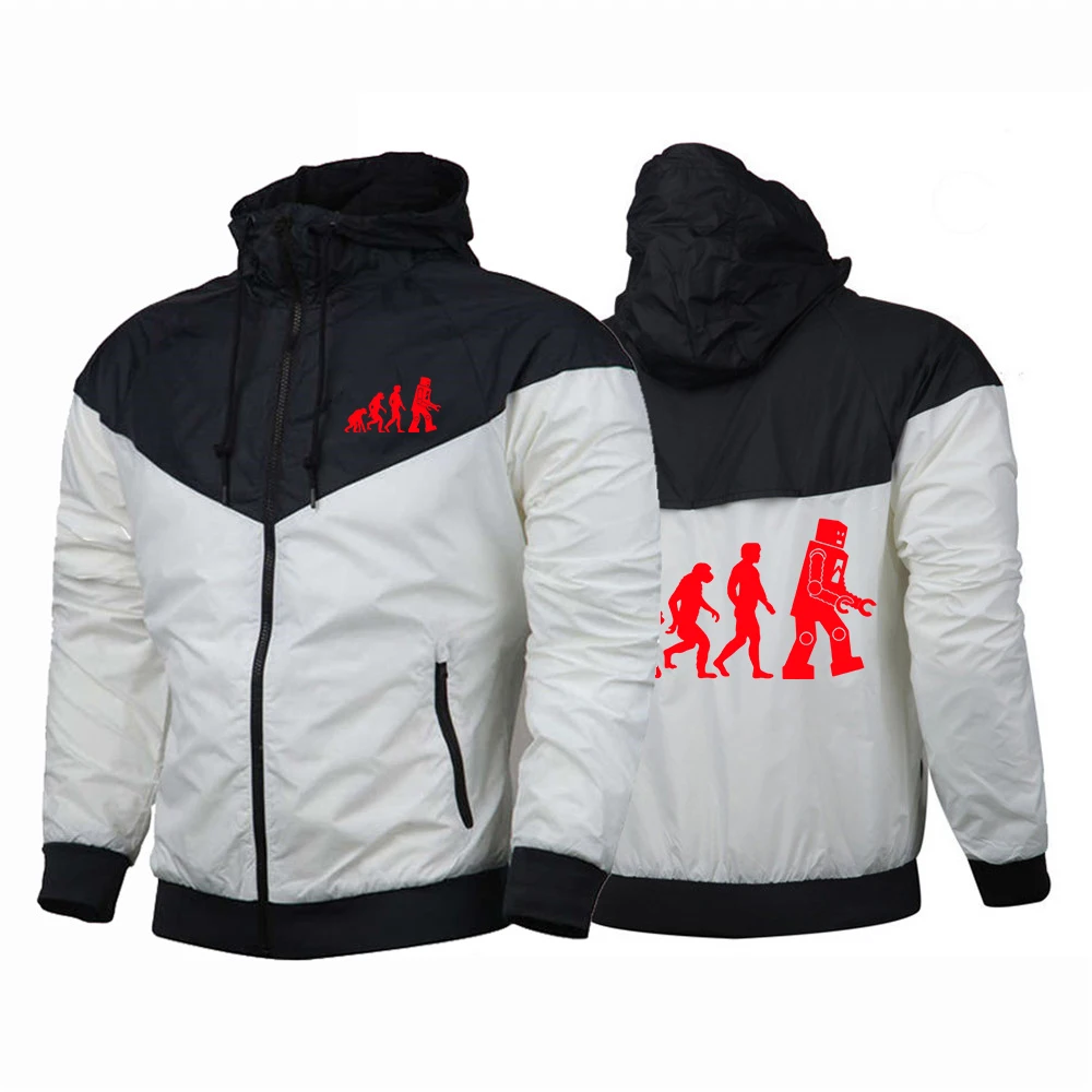 Premium Windproof Jacket Hoodies Evolution Themed funny Logo Print Men's 2026 Spring And Autumn Clean Simple Daily Commute Coat