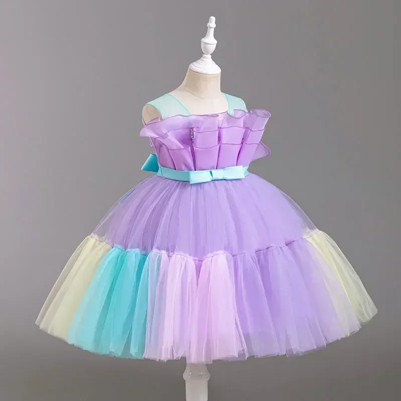 Fashion Kids Girls' Princess Dress  Lace Mesh Sleeveless Evening Gown Summer Girls Dresses for Party and Wedding 2-10 Years