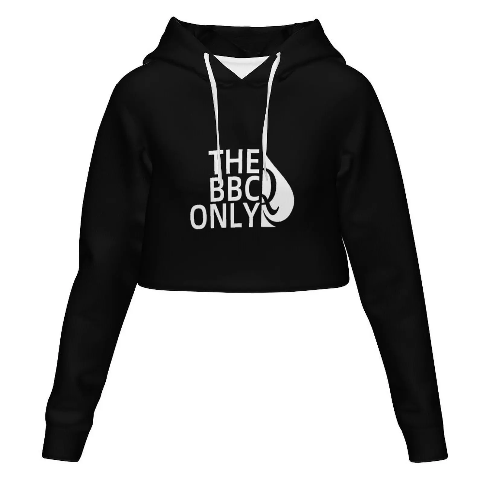 بلوفر نسائي قصير بغطاء للرأس مطبوع عليه BBC فقط، بلوفر قصير بأكمام طويلة #1