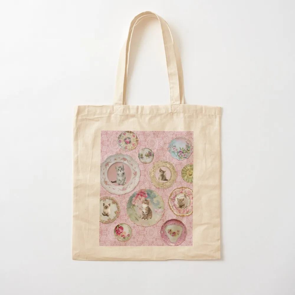Witchcraft School Kitten & Cat Plates on Umbridge Lace Tote Bag Shopping bags shopper bags for women woman shopping bag