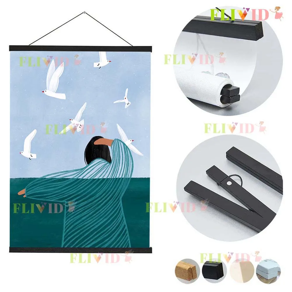 1pc 51cm Schwarz/Weiß Poster Aufhänger Magnatische Leinwand Malerei Rahmen Teak Holz Foto Rahmen Gold Schwarz Walnuss wand Rahmen