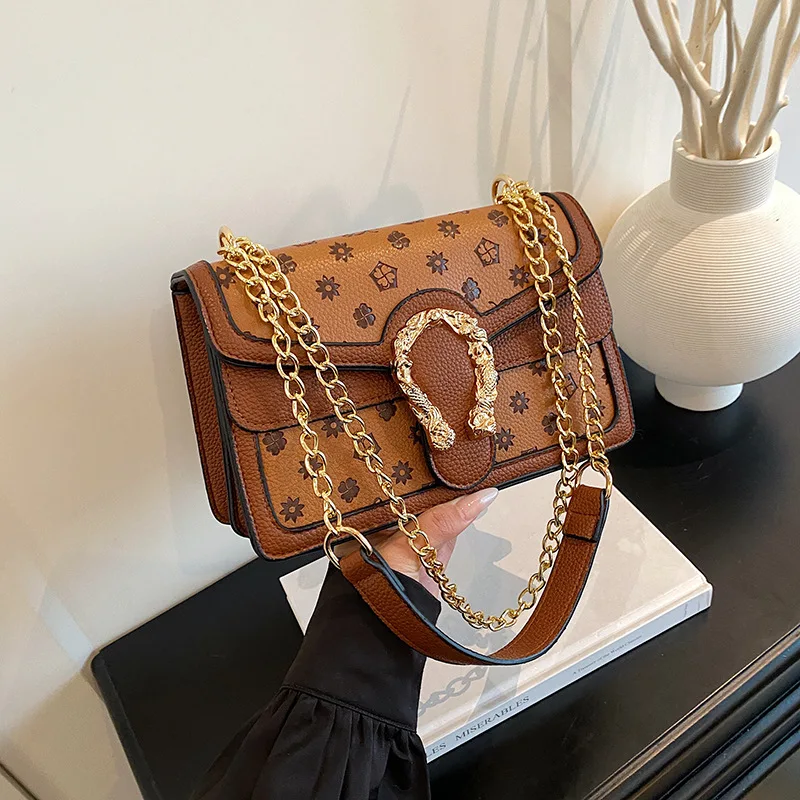 

2025 Vintage Print Square Bag Chain Strap Shoulder Purse for Women Fashion Crossbody Tote Minimalist Casual Commuter Bag​