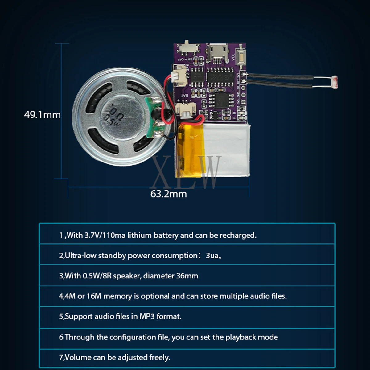 Afbeelding 4: MP3-muziekgeluidsmodule, 4 MB / 16 MB USB-download Voice Chips Lichtsensorbediening Afspelen voor Kerstmis Verjaardagskaart Speelgoed Geschenken