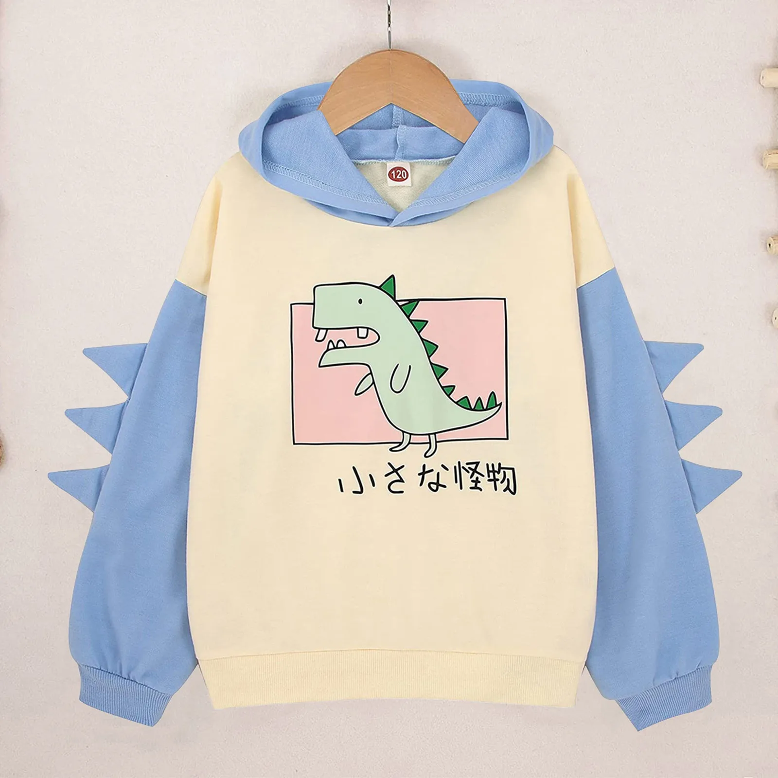 Kids Dinosaur Hoodies Pullover Sweatshirt Girl Cute Raglan Sleeve Splice Cartoon Hooded Winter Casual Tops sudaderas con capucha