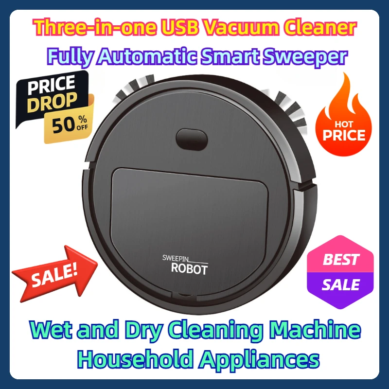 

Three-in-one USB Vacuum Cleaner Wet and Dry Cleaning Machine Household Appliances Fully Automatic Smart Sweeper