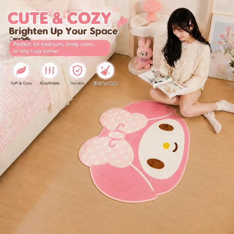 Cute My Melody Cartoon Irregular Floor Rug, Faux Cashmere Soft Carpet, Non Slip Durable Mat, Bedroom Gift