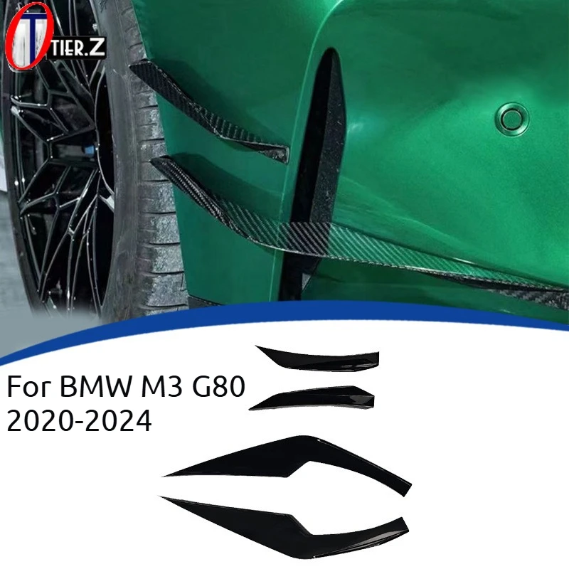 

For BMW M3 G80 2020-2024 Gloss Black Front Lip Side Canards 4PCS Set Aggressive Style No Drilling Easy Install Car Styling