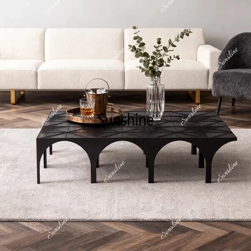 

Light luxury modern colored glass tea table Italian living room water ripple long coffee table