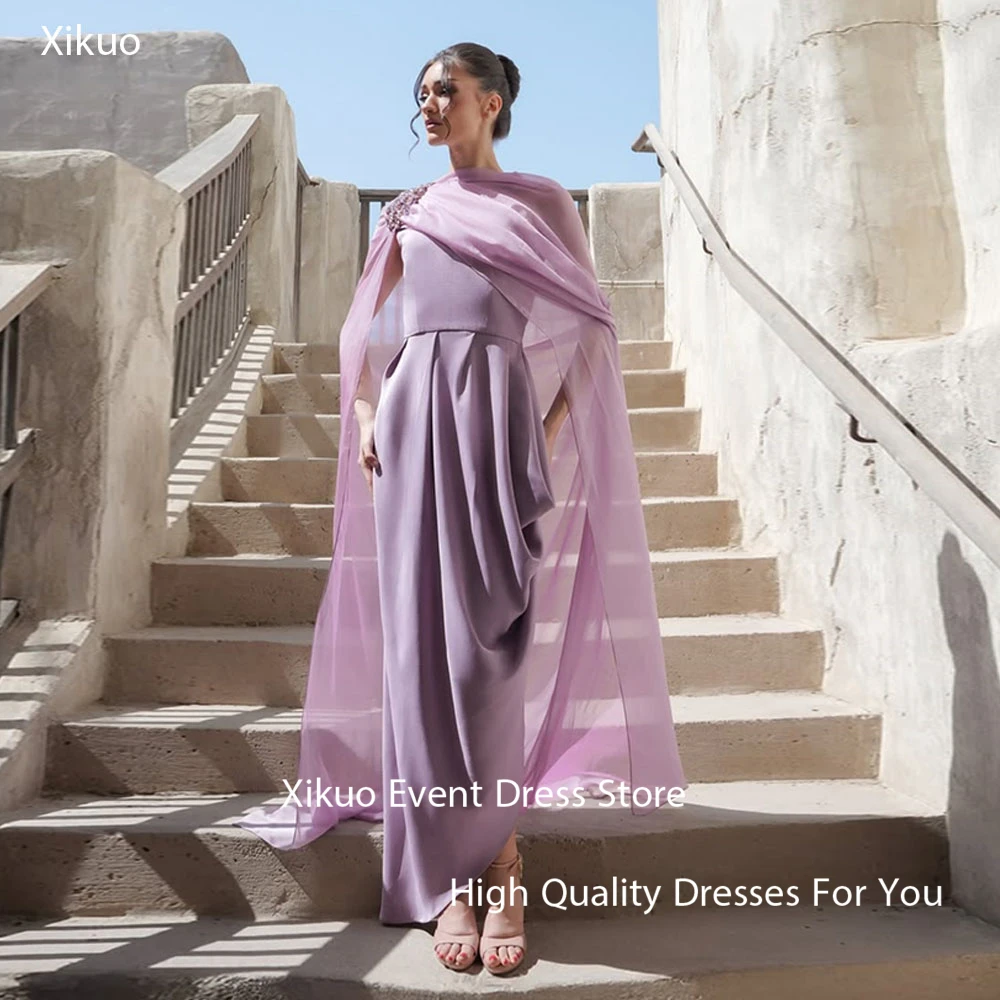 Xikuo Anmutige Satin-Abendkleider, lang, A-Linie, plissiert, Party-Abschlussballkleid, ärmellos, Kristall-Cocktail-Robe de Soirée, individuell gestaltet