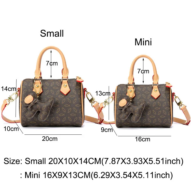 VM FASHION KISS Boston Handbag Coffee PVC Printing Crossbody Bag Two Sizes Women's Bag With Puppy Charm Elegant Shoulder Bags