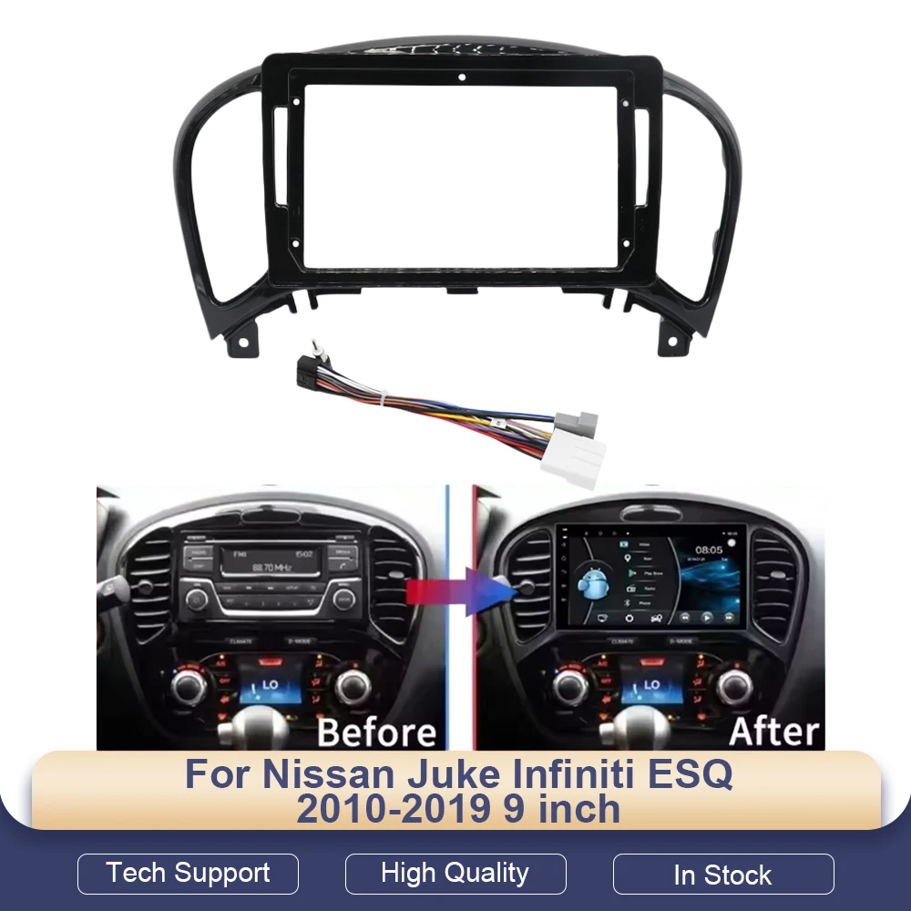 

Рамка для автомагнитолы Nissan Juke Infiniti ESQ 2010-2019, 9 дюймов, 2DIN, панель стереосистемы, проводка, кабель питания, адаптер Canbus