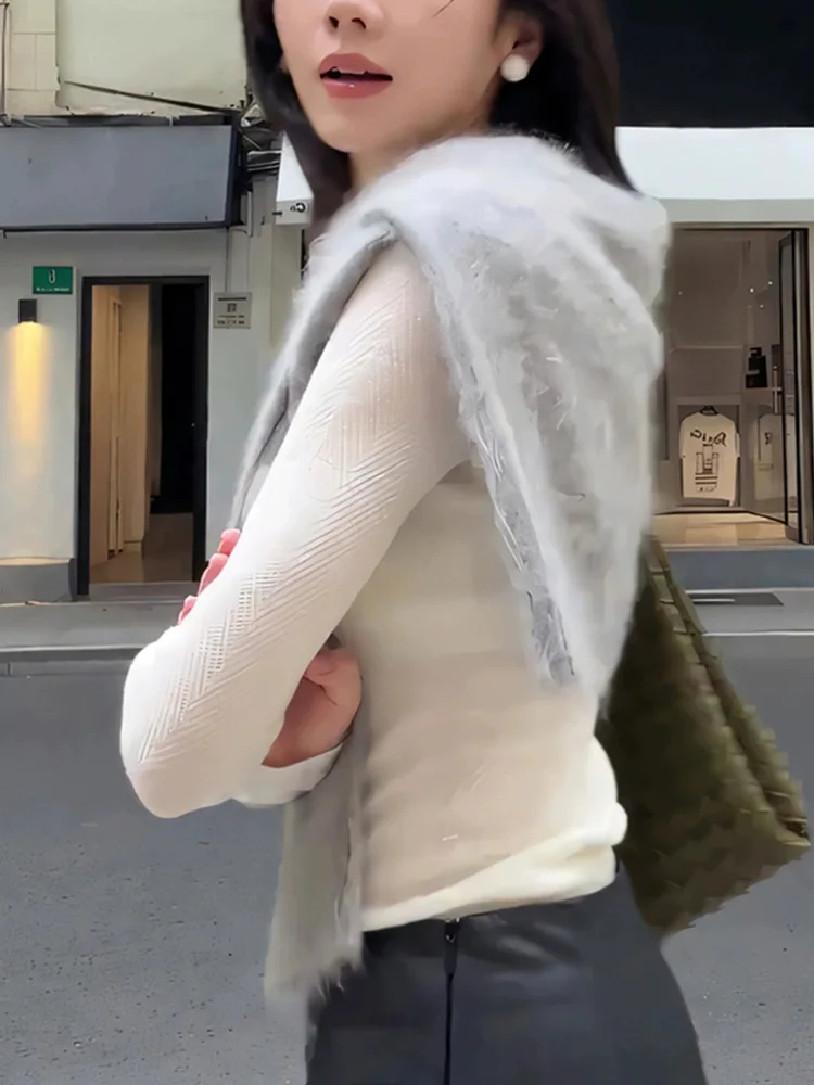 بلوزة نسائية أنيقة بأكمام طويلة من الكنزة، تصميم بسيط وملائم للجسم، أنيقة ومناسبة للتنقل، نسخة كورية بألوان نقية.