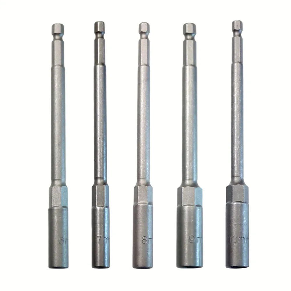 

5pcs 150mm Hexagon Nut Driver Drill Bit Adapter Socket Wrench Extension Sleeve Drill Bit Adapter 6/7/8/9/10mm Power Tools