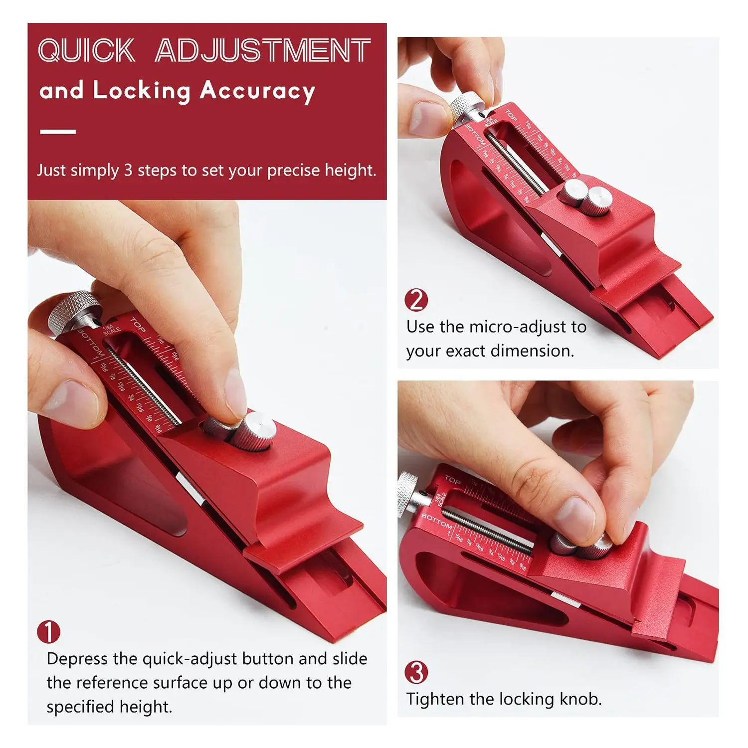 Adjustable Setup Block Height Gauge, Aluminum Precision Woodworking Tools for Router and Table Saw Accessories