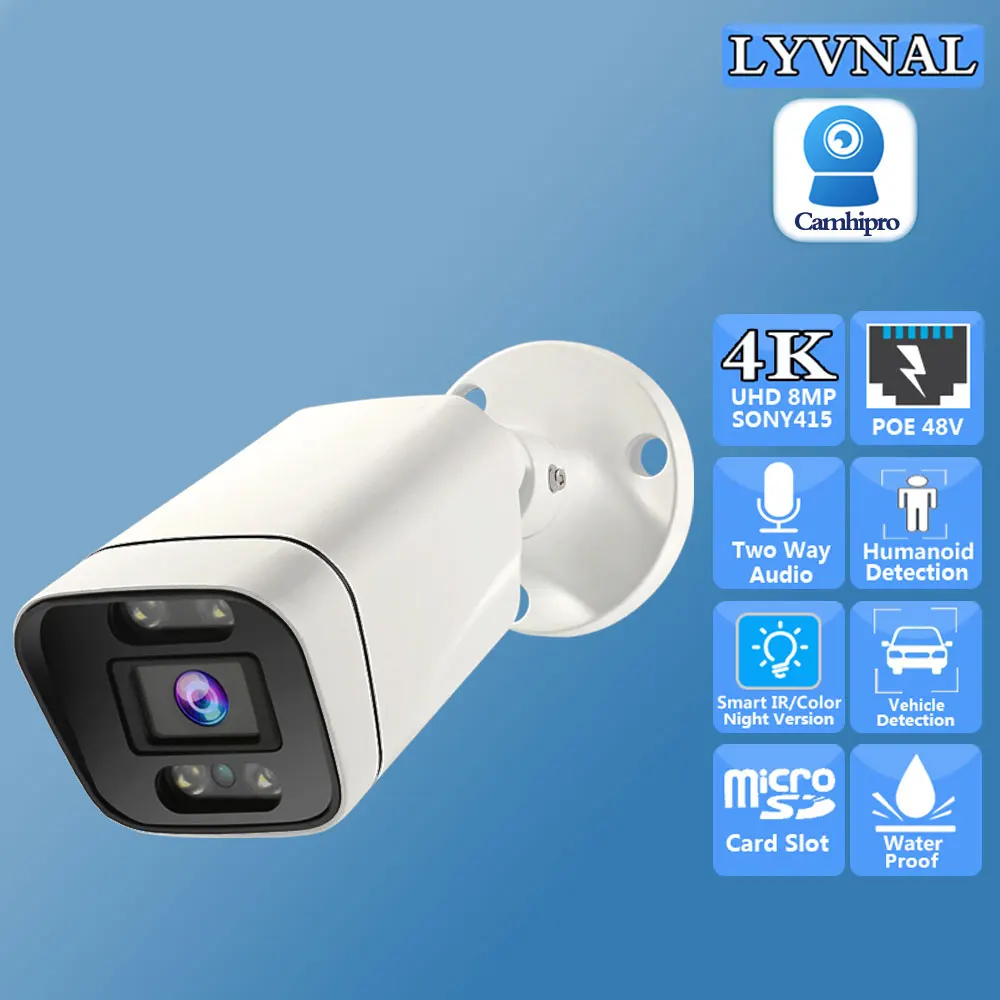 

So-ny415 4K 8MP Security IP Camera POE Two Way Audio Outdoor Dual light source IR/Color Night Version CCTV 5MP SD TF Card Slot