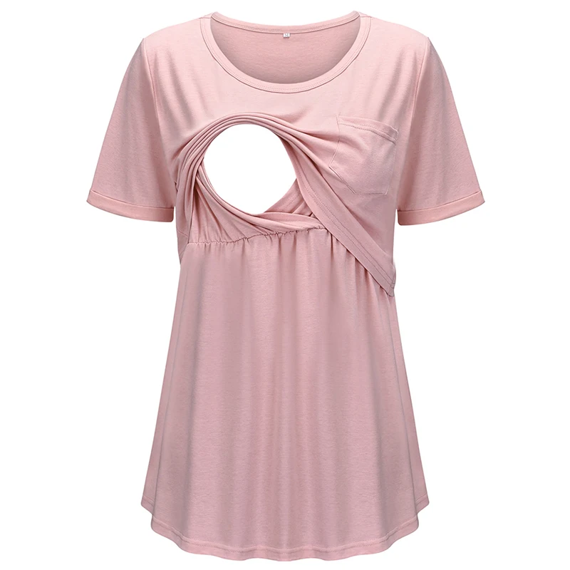 

New Summer Pregnancy Clothes Women Maternity Short Sleeve Solid Color Nursing T-shirt Top For Breastfeeding Женская Одежда