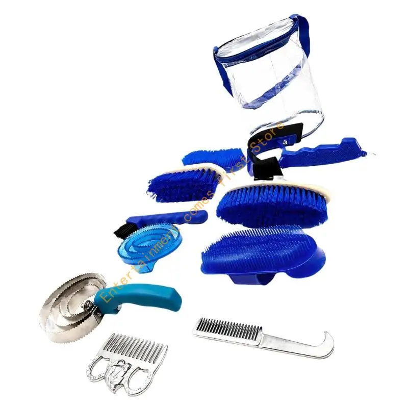 Horse Brushing Set with Transparent Zippered Bag and Carry Grips 55KD