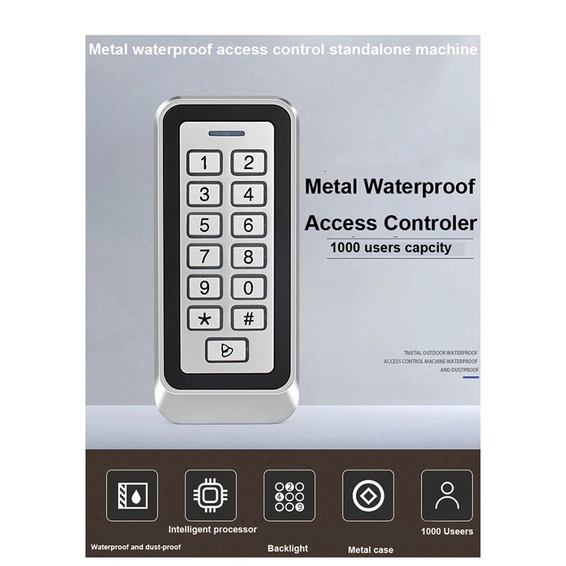 Backlight RFID Metal Door Access Control Reader 1000 User Keypad IP67 Waterproof Code Door Lock