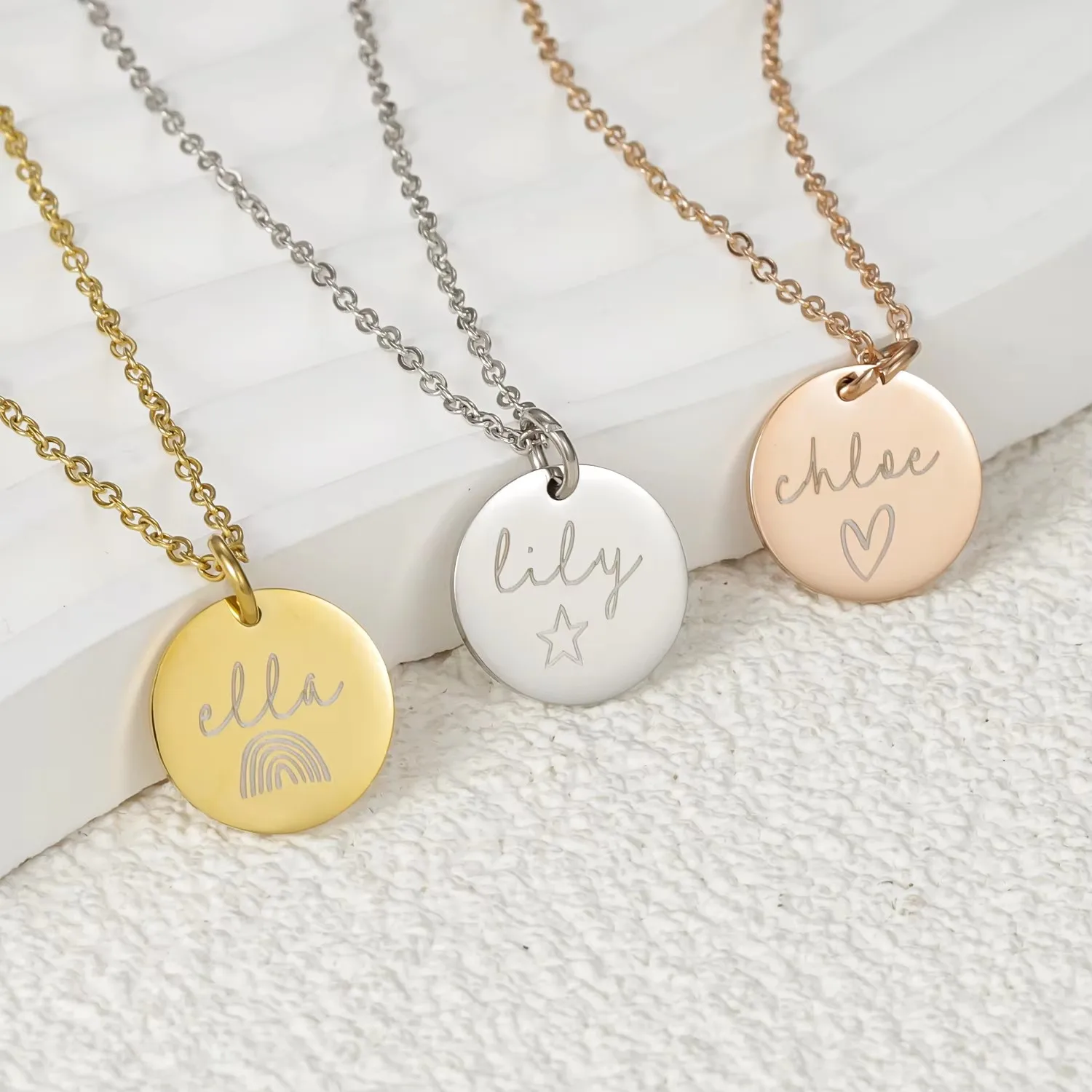 Colar de aço inoxidável personalizado para meninas, 18 banhado a ouro, esperança, nome, arco-íris, estrelas, sol, aniversário, bolo, símbolo, gravura presentes