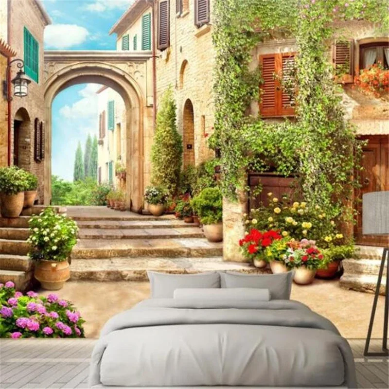 Custom wallpaper 3d large-scale photo mural Italian town street scene background wall alley view living room bedroom papier pein