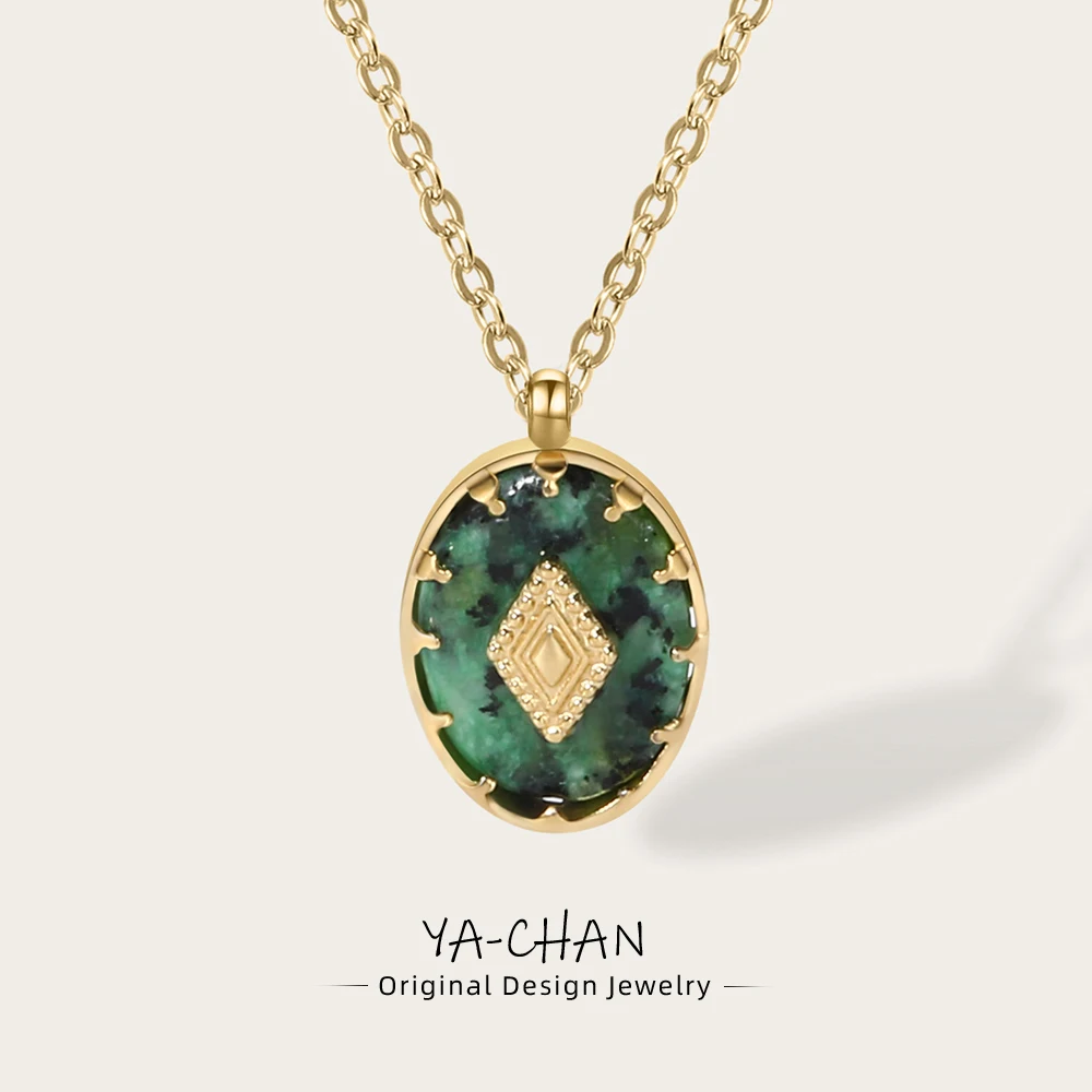 YACHAN Stainless Steel Chains Necklace for Women Turquoise Natural Stone Pendant 18K Gold Plated Necklaces Trendy Jewelry Gift