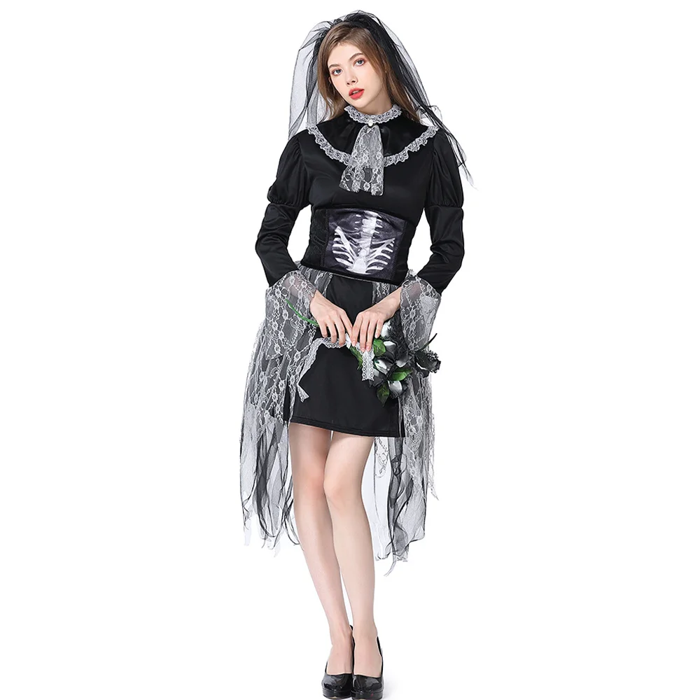 Skeleton Zombie Bride Cosplay Dress for Women Dark Gothic Style Cute Lolita Skirt  Horror Skull Ghosts Vampire Halloween Costume