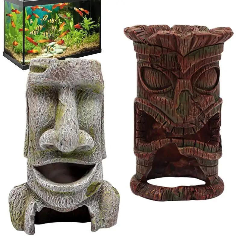 Aquarium Fish Tank Decorations Landscape European Style Easter Island Head Resin Design Aquarium Accessories Home Decorations