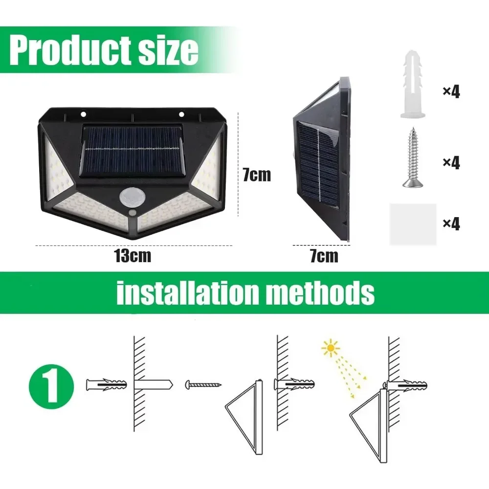 Outdoor Solar Lights 3 Lighting Modes Motion Sensor 270° Wide Angle Wall Solar Lights for Yard Garage Garden Fence Door Pathway