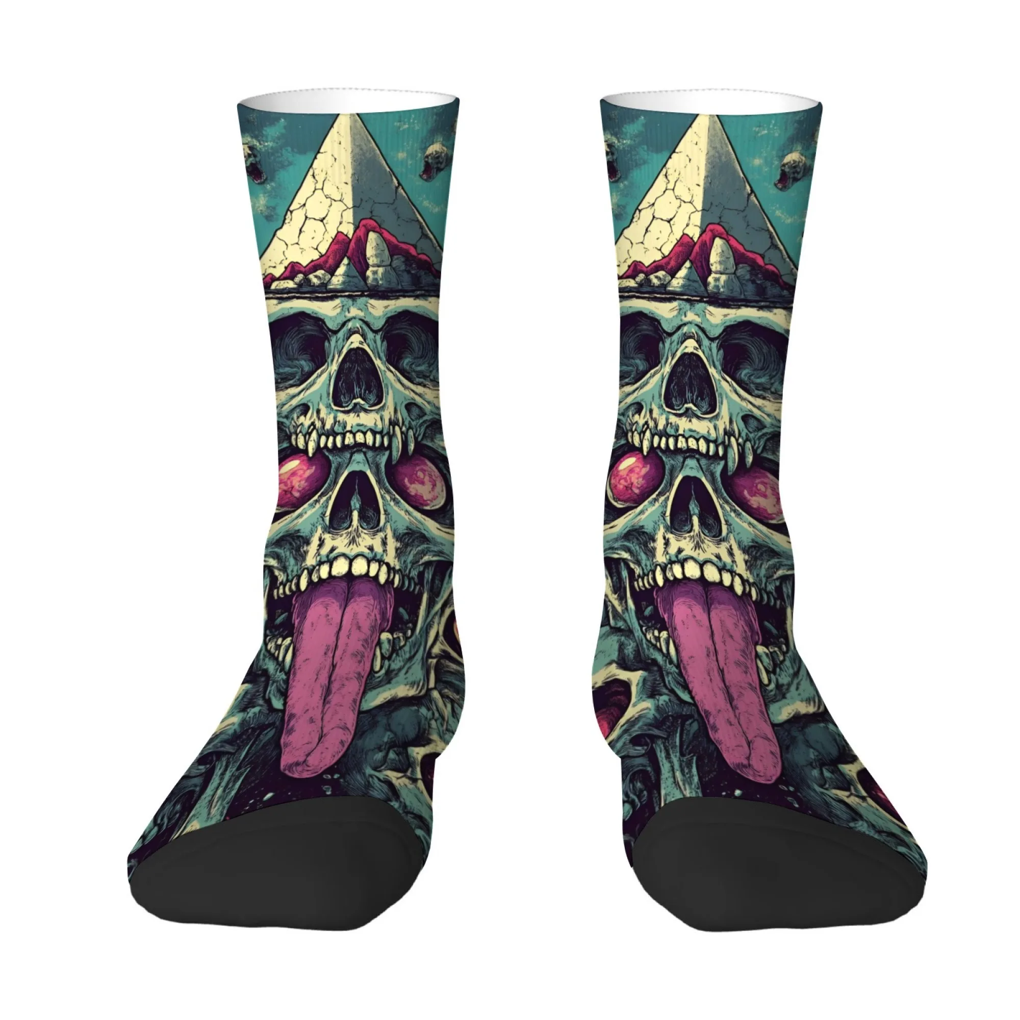Retro Pyramid Fang Skull Art Socks Soft Comfortable Skin-friendly Men's Socks Outdoor Sports Fitness Fun Party Gothic Crew Socks