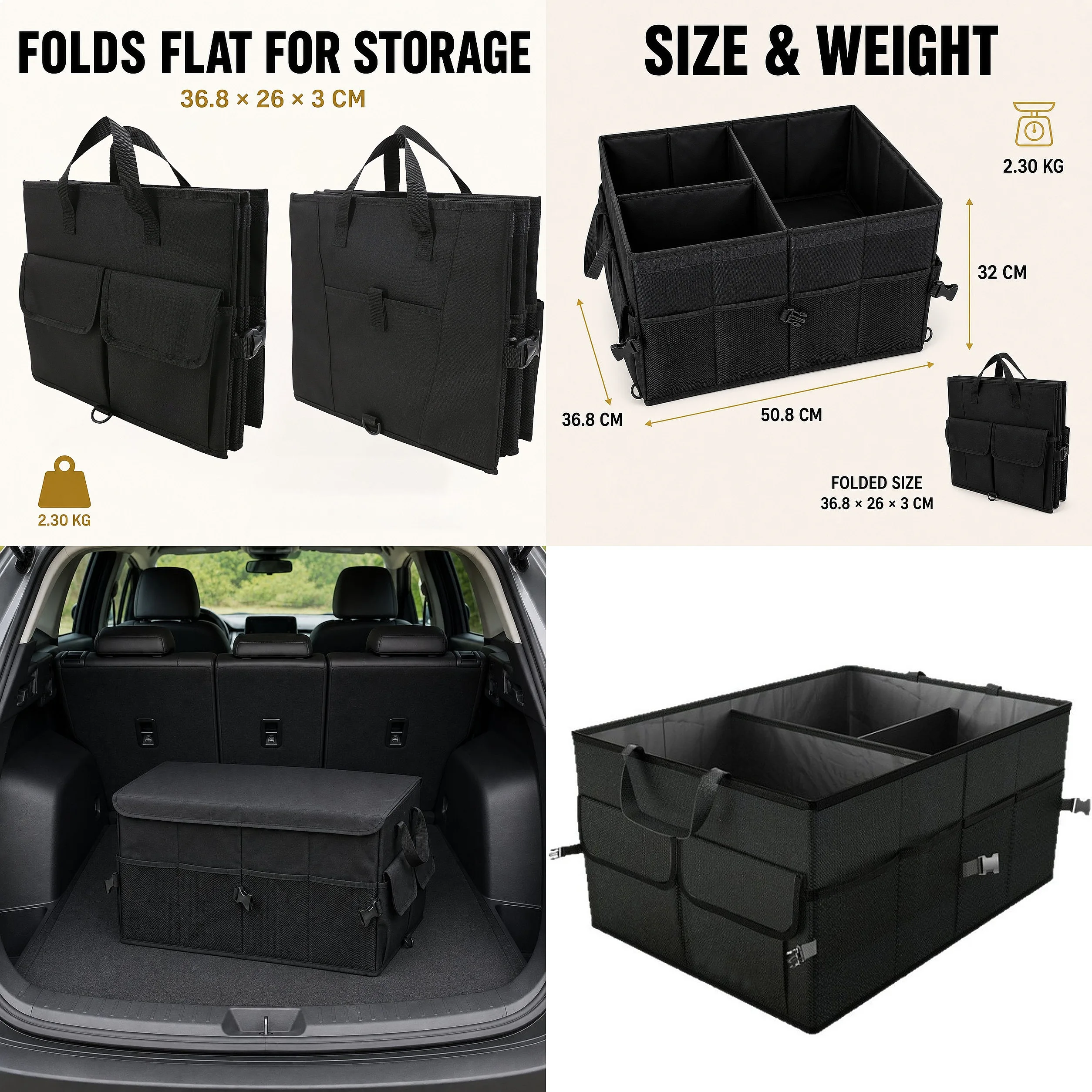Cross-Body Trunk Organizer Car Storage Box Foldable Rear Cargo Container for Travel