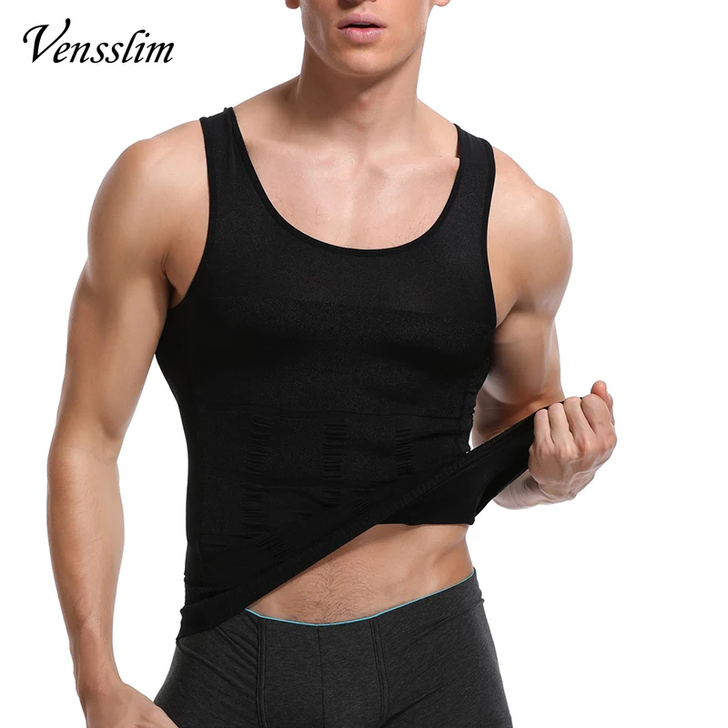 

Vensslim Men Compression Body Shaper Tops Belly Trimmer Tummy Control Vest Chest Abdominal Waist Trainer for Weight Loss Shirts