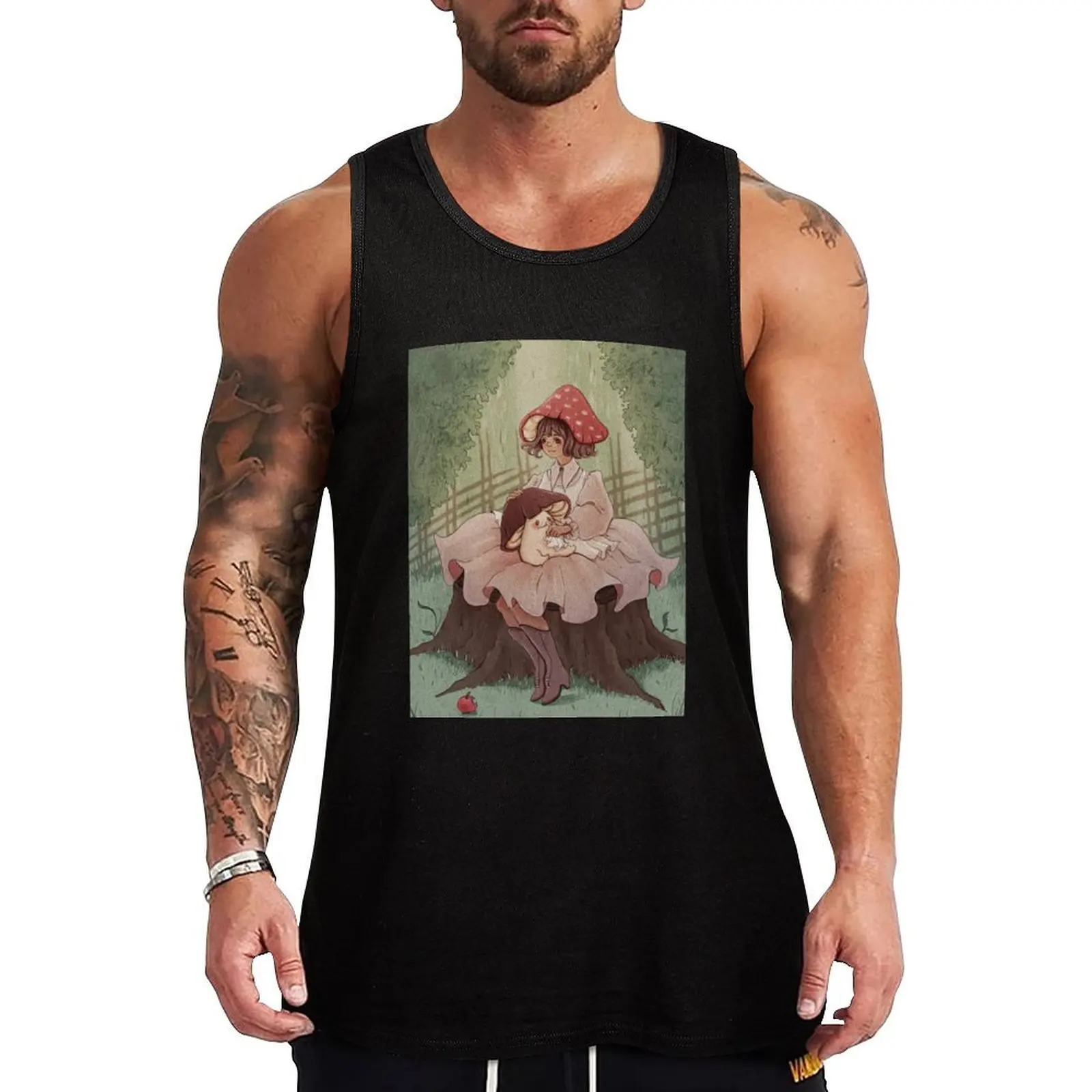 Mushroom friend gets afternoon snack Tank Top Men's clothing summer clothes for men