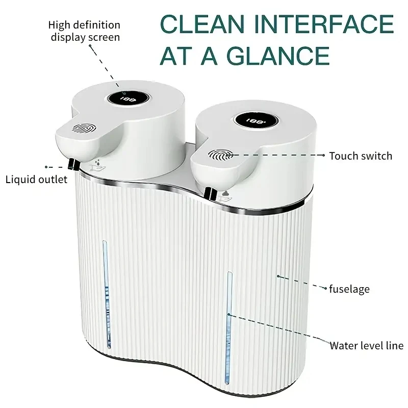 Bezdotykowy podwójny dozownik mydła w pianie/gelu z czujnikiem podczerwieni, elektryczny, automatyczny, montowany na ścianie, do mycia rąk.