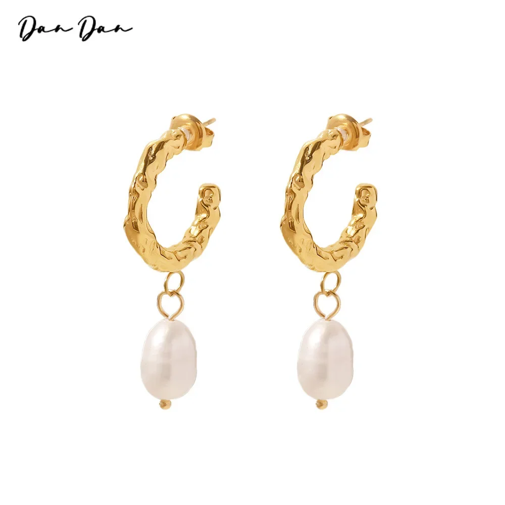 

Stainless steel Earrings Korean Fashion for women Demon Slayer Luxury Vintage Pearl Jewelry Geometry 18KGold