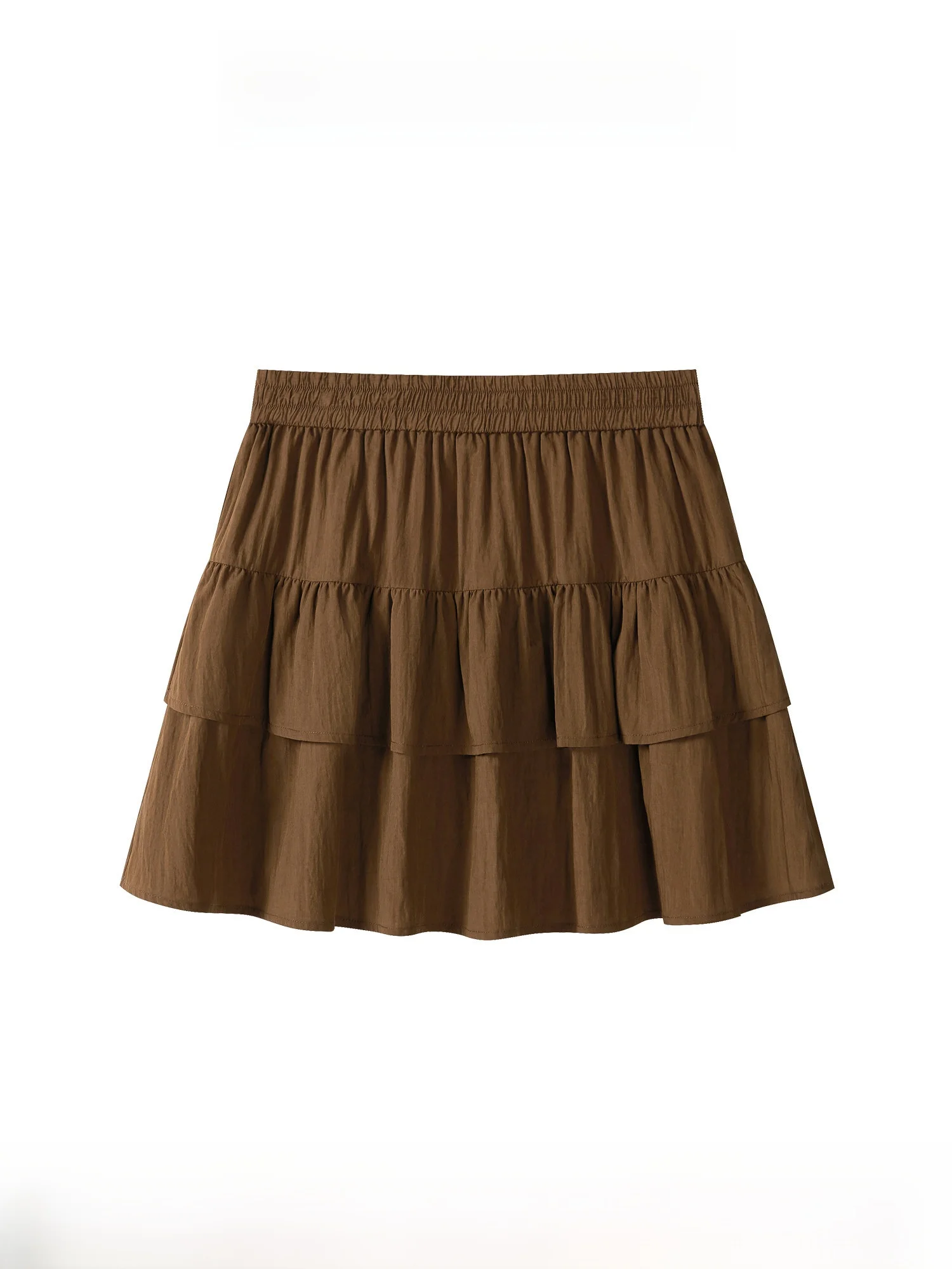 

Retro Coffee Cake High Waist Puffy A-Line Skirt Women's Summer Versatile ort Skirt Pure Color Gel Fiber Nylon Casual