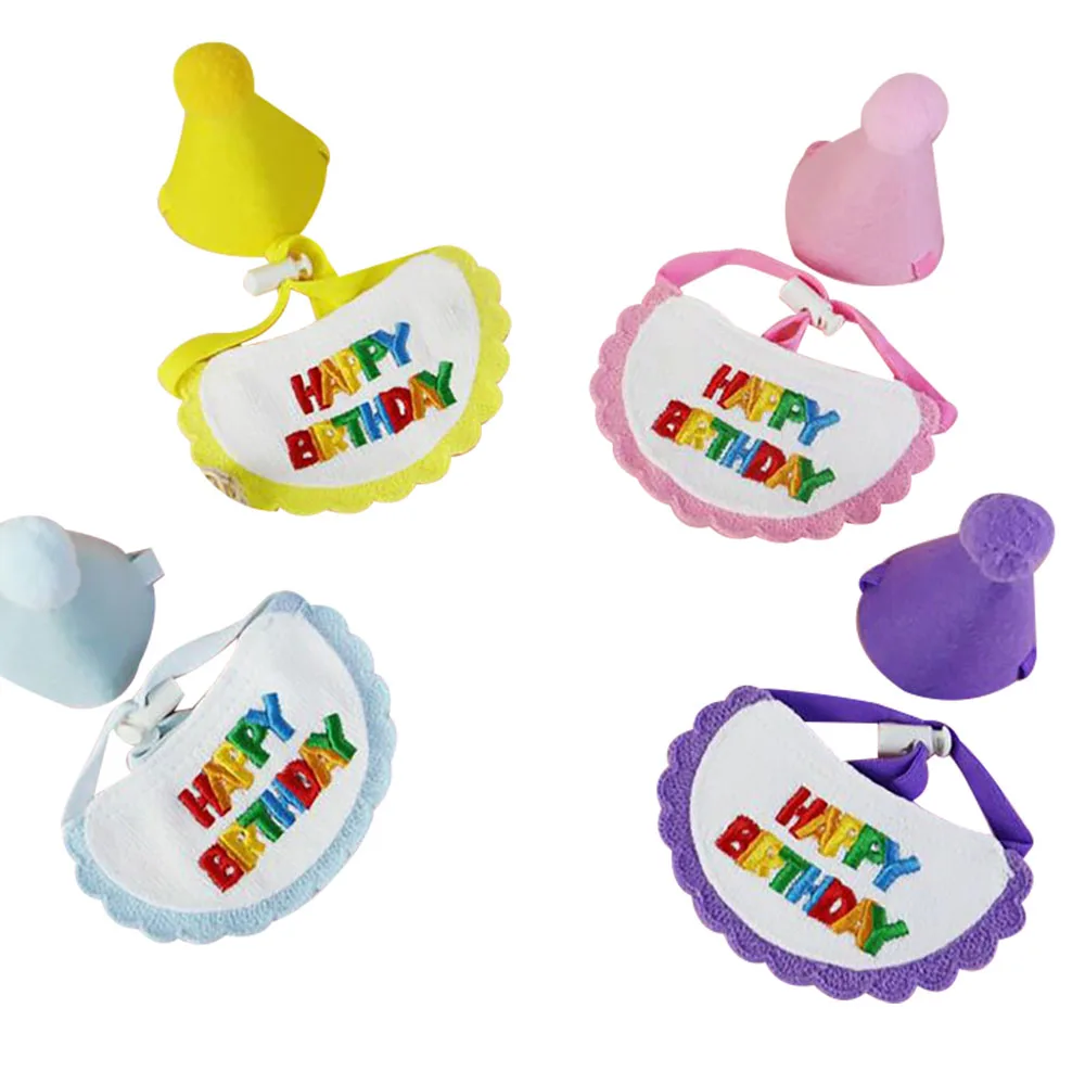 Śliniak i czapeczka urodzinowa dla kota i psa, ręcznik na ślinę z misiem, mini bandana dla psa, szalik, akcesoria do przebierania zwierząt na urodziny. — zdjęcie 2