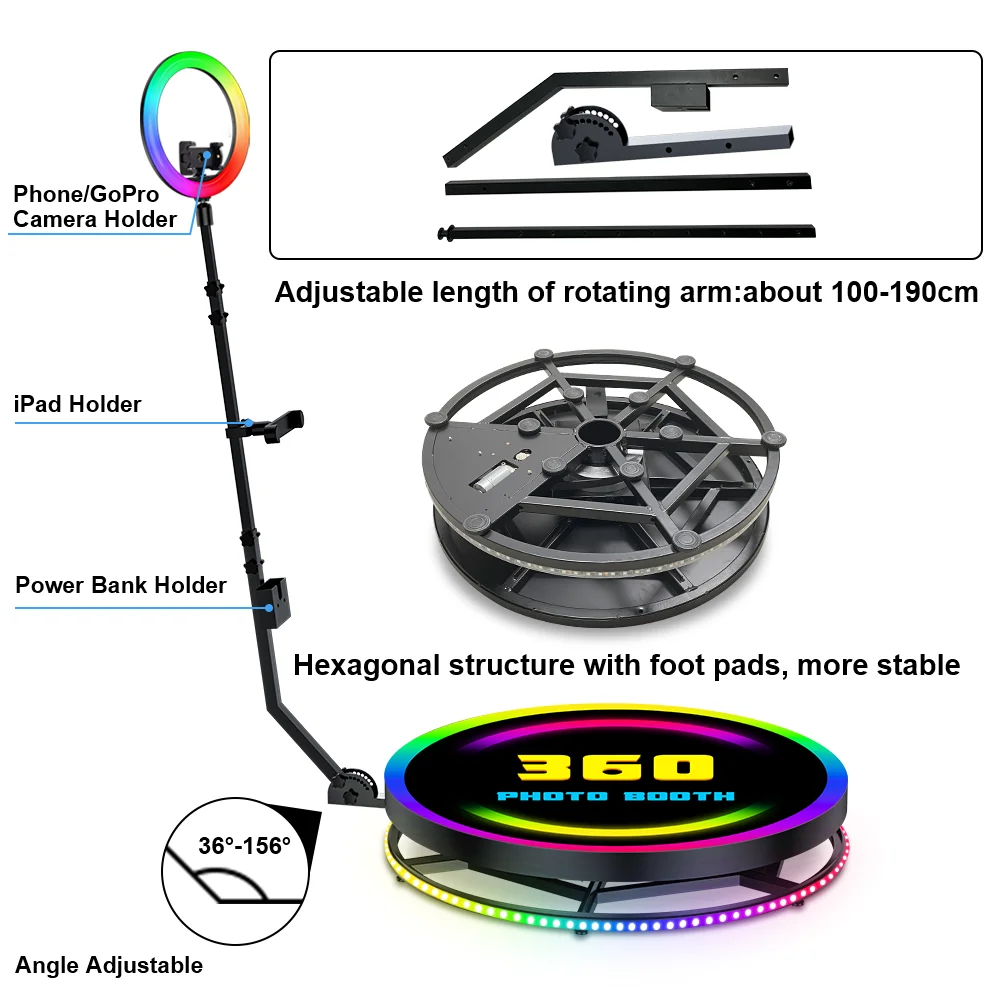 3-5 Person 360 Photo Booth Machine with Free Logo, Flight Case, and 360 Camera Booth