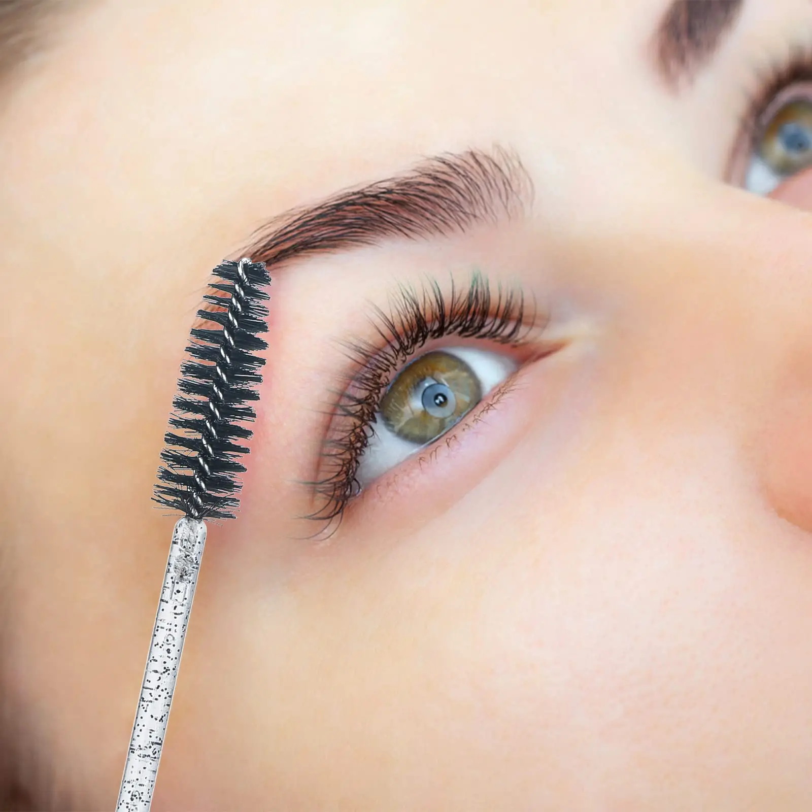 Brosse à cils 100 pièces, baguettes de Mascara réglables pour femmes, bobine de cils en cristal, brosse à sourcils avec récipient pour le maquillage