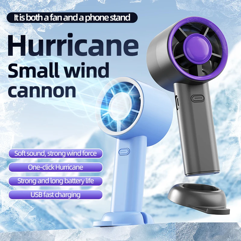 Dual Use Handheld Mini Fan Surging Wind Portable Cooling Fan Multi Speed Phone Holder Stand Summer Outdoor Travel Accessory