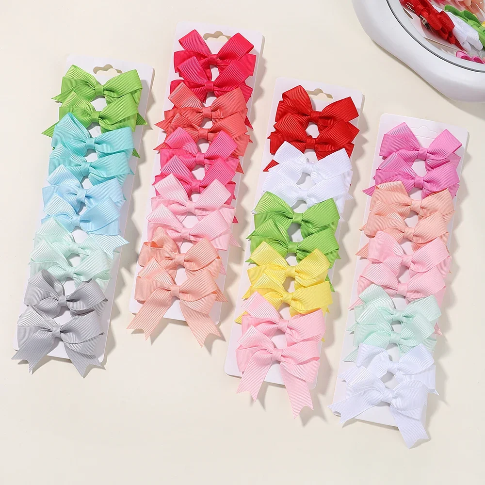 10Pcs/Set New Cute Ribbon Bowknot Hair Clips for Kids Handmade Nylon Bows Hairpin Barrettes Headwear Baby Girls Hair Accessories