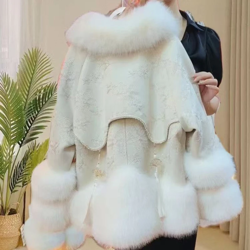 Fur Fox Fur Jacket Outwear Women's Overcoat 2026 Winter New Embroidered Embossed Sheepskin Fashion Thick Warm Fur One Jacket