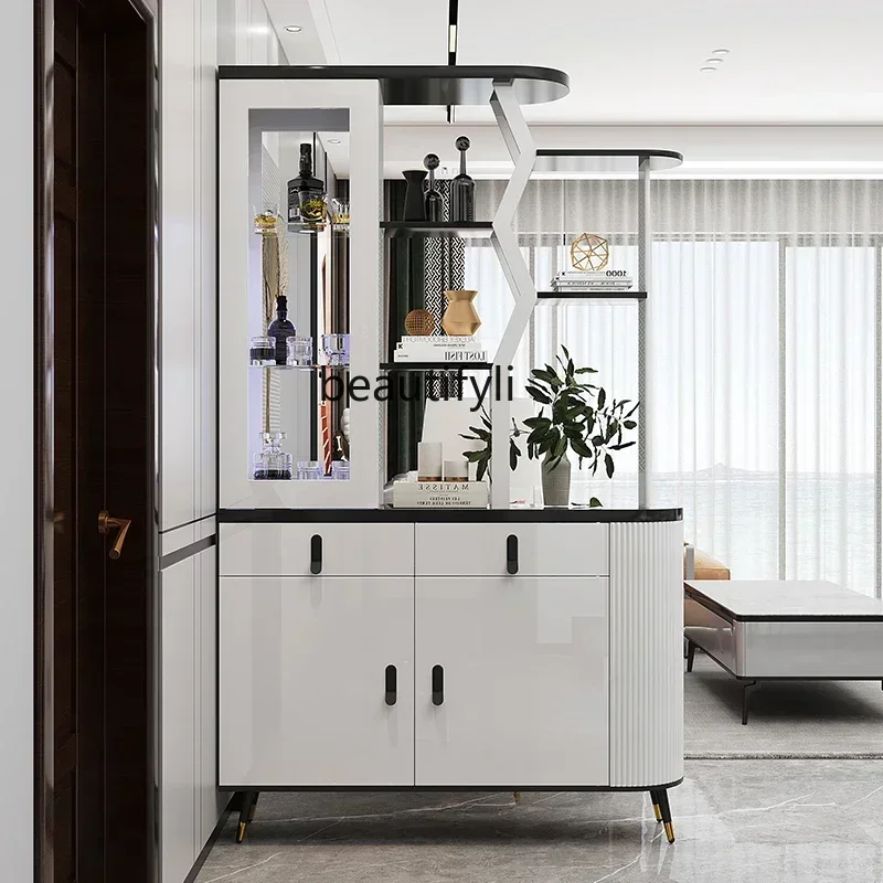 

13Home entrance cabinet shoe cabinet integrated Italian light luxury room hall cabinet modern simple screen partition