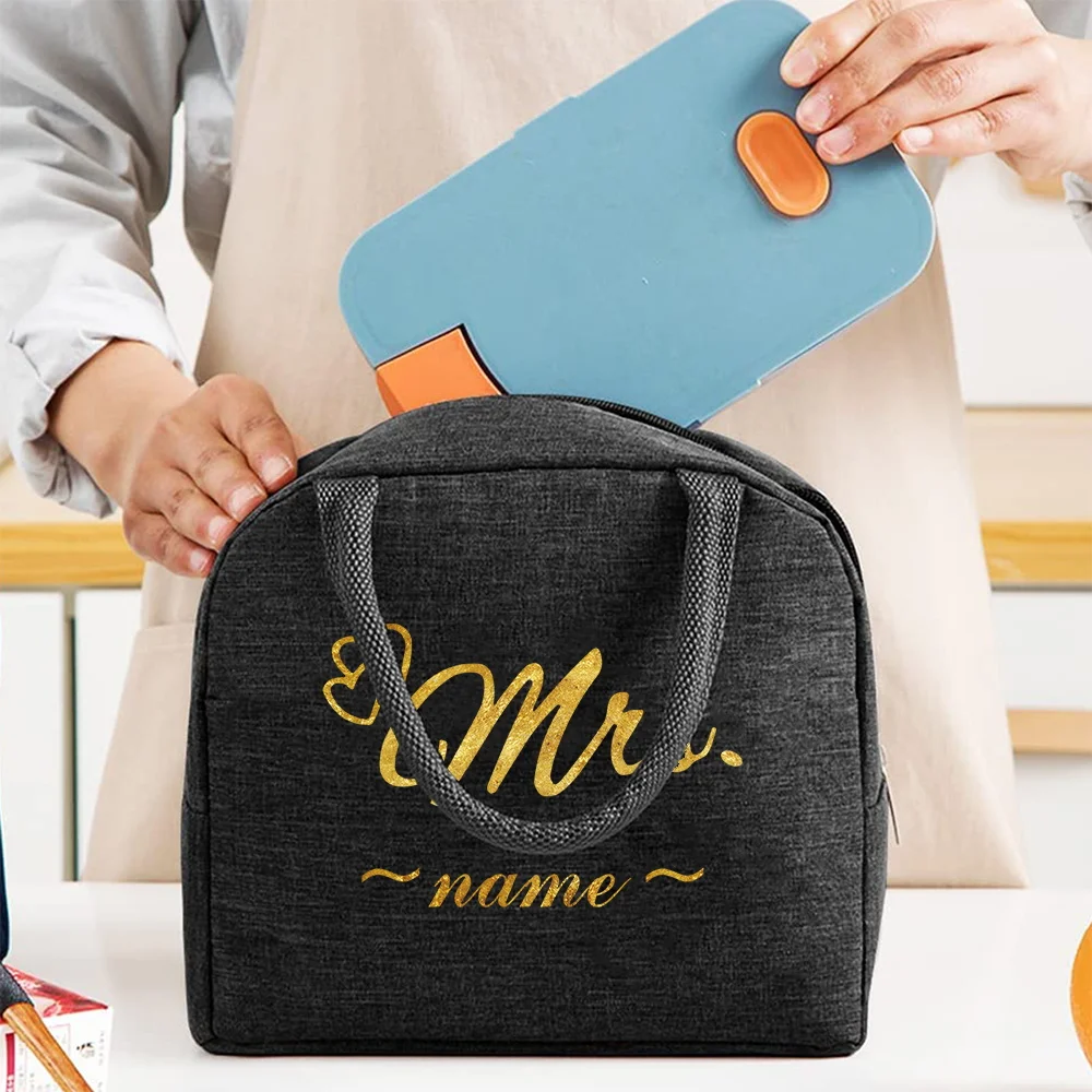 شخصية التخصيص اسم أسود معزول حقيبة الغداء سميكة تخزين المواد الغذائية في الهواء الطلق السفر نزهة حزمة بينتو حقيبة