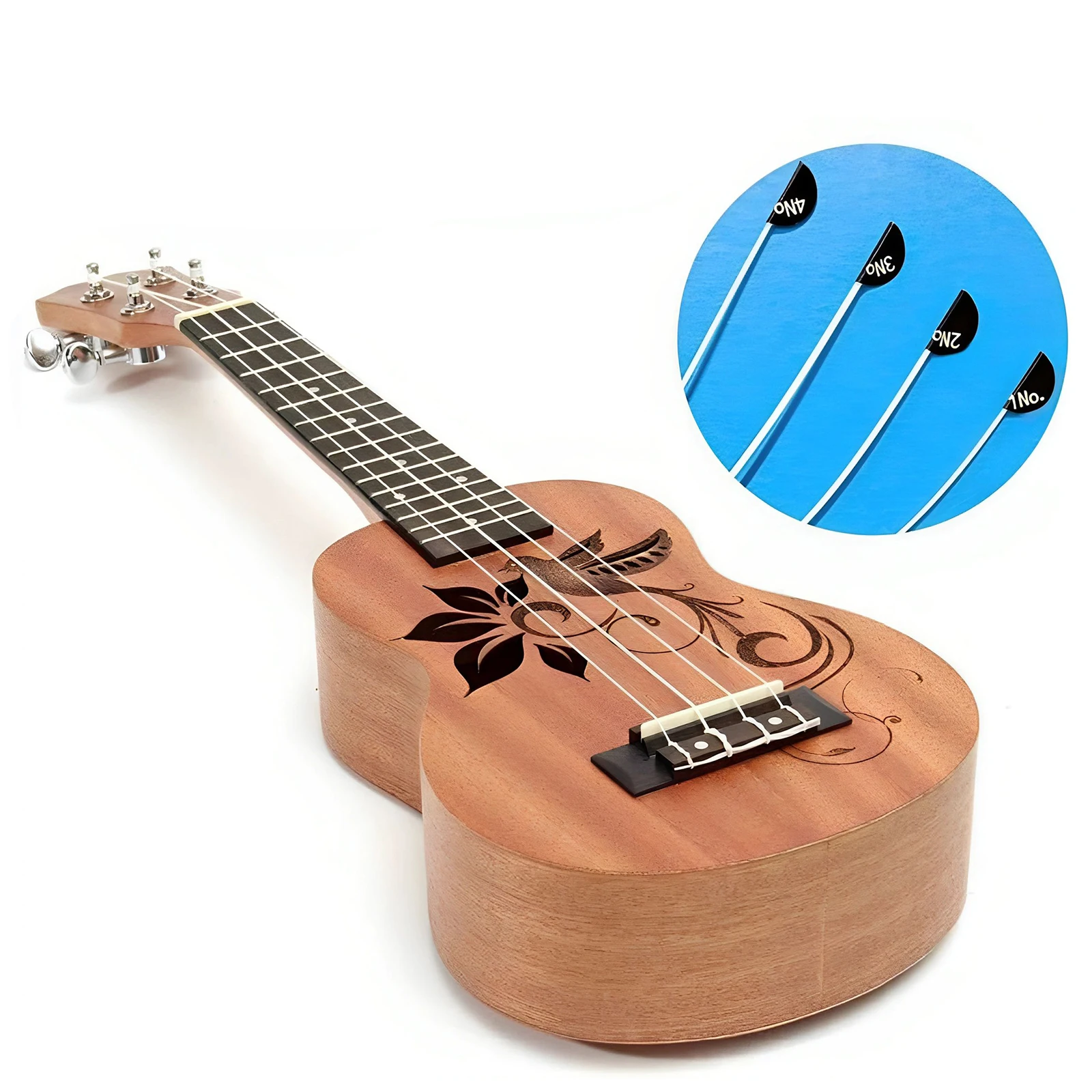 5 Sets Nylon String Winder Ukulele Strings Accessories Kit with 10 Picks Universal Ukulele String For 21in 23in 26in Ukuleles